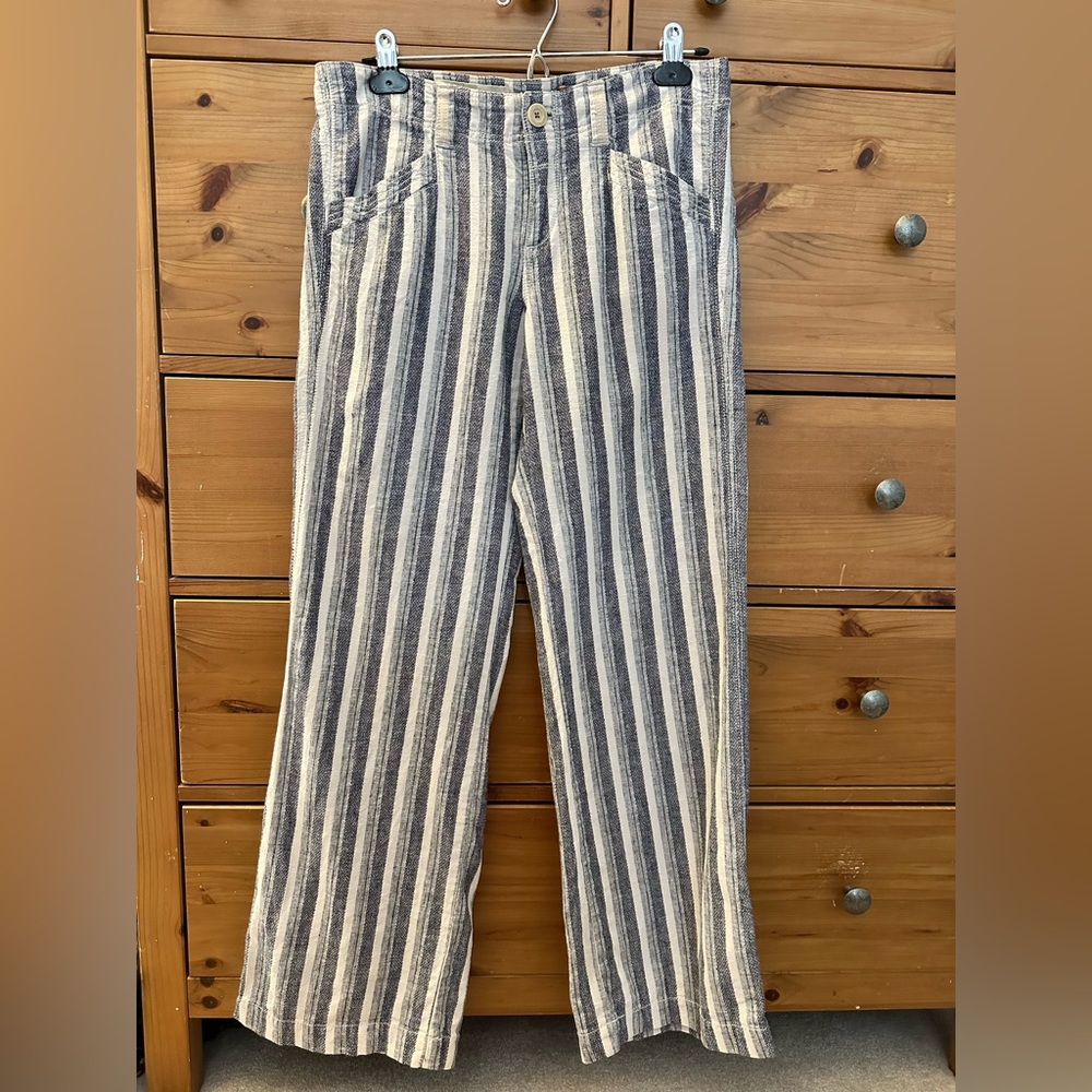 Linen/cotton blend striped pants